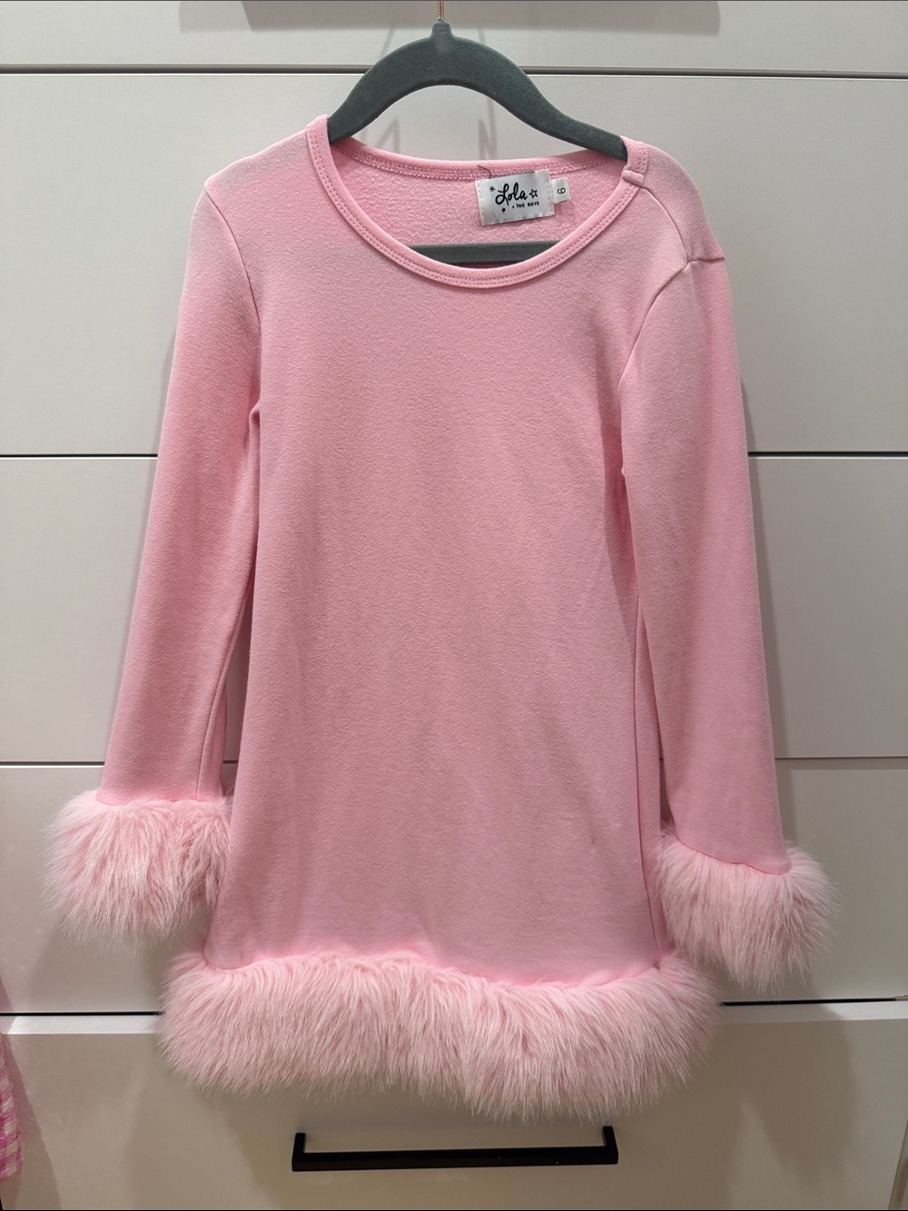 Lola + the boys  Pink Faux-Fur Trim Long Sleeve Top for Kids